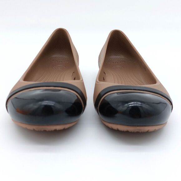 Crocs Flats Shoes Womens Sz 6 Round Toe Brown Black Colorway Cap Toe Comfort - Picture 8 of 9
